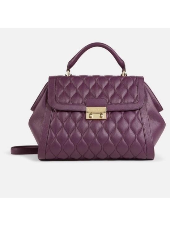 Vera Bradley Handbags - Vera Bradley Quilted Leather Stella Satchel in Aubergine, eggplant gold hardware